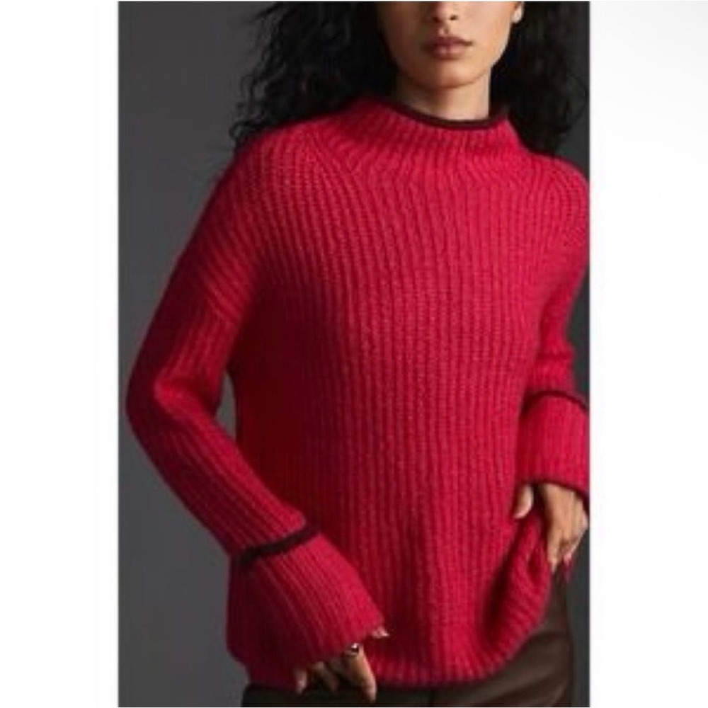 Anthropologie Maeve Carys Mock Neck Ribbed Sweater Pink Cozy Knit Size M